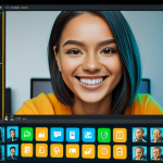 **

Prompt: "A video editor smiling confidently at their computer, surrounded by glowing icons representing AI video editing tools. The icons should suggest automatic scene detection, facial recognition, and audio enhancement. Emphasize a modern, clean aesthetic with a hint of futuristic technology. The monitor displays a timeline with clearly segmented video clips. Color palette: Primarily blues and greens with pops of orange and yellow. Style: Digital art, high detail."

**