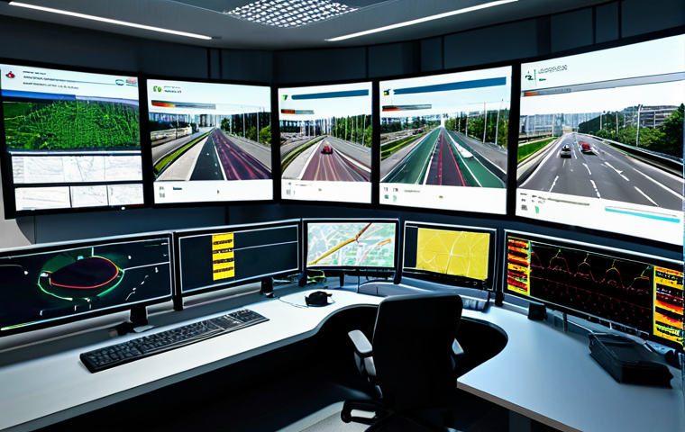 "A modern, intelligent traffic control center in Berlin, Germany. Displays showing real-time traffic data, optimized routes, and dynamic traffic light adjustments. Professional setting, fully clothed operators monitoring screens. Appropriate content, safe for work, perfect anatomy, natural proportions, high resolution, professional."