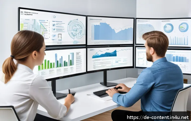 AI 기반 SEO 최적화 - A modern digital marketing office scene in Germany, showcasing a diverse team of professionals analy...