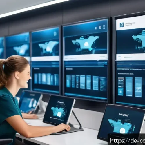 AI 챗봇 비즈니스 적용 - A modern customer service center in Germany at night, with a sleek AI chatbot interface glowing on m...