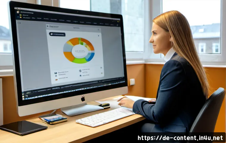 AI 기반 자동화 마케팅 - Photorealistic modern German small-business office, a marketing manager in smart casual attire revie...